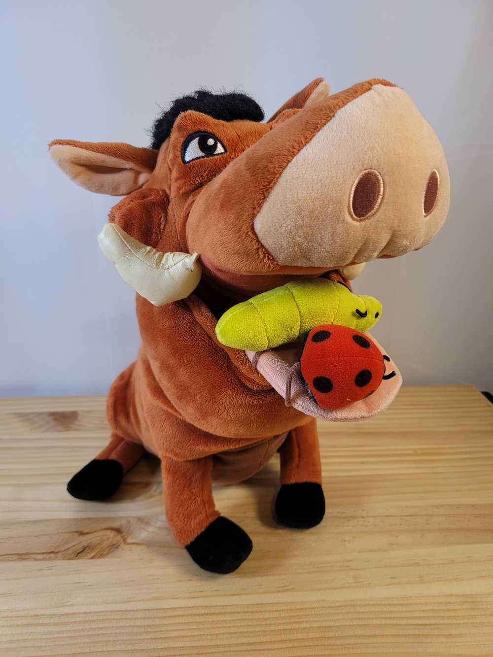Disney Brown Pumba Plush with Green Caterpillar and Red Ladybug Friends